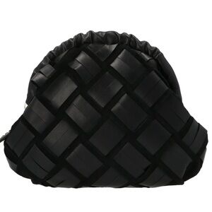 Furla black leather woven clutch bag with strap